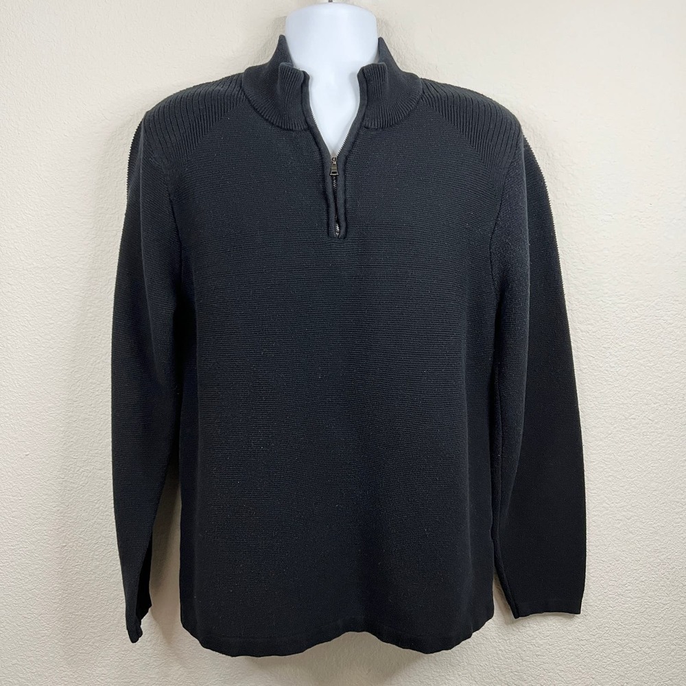Flag & Anthem Pullover Sweater Men's Size XL Black Knit 1/4 Zip Long Sleeve